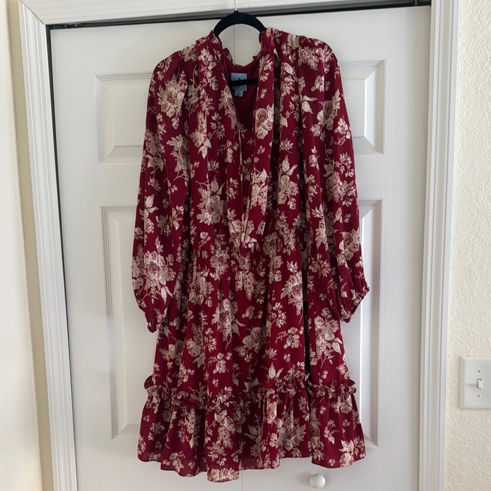 Cecelia Floral Red Dress with Ruffle Hem